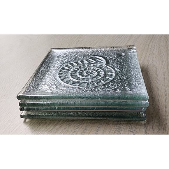 COASTERS-Glass-Clear-Silver-Sea Shells-Star Fish-Nautical-Square-Ocean-Beach - Picture 11 of 13